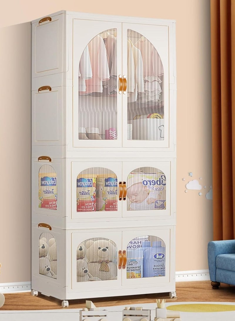 Generic Portable Kids Closet Foldable Combination Wardrobe Baby Children's Clothes Toys Storage Cabinet Plastic Free Installation Snack Cabinet(1 Tall+2 Low）  - Image 1