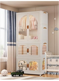 Generic Portable Kids Closet Foldable Combination Wardrobe Baby Children's Clothes Toys Storage Cabinet Plastic Free Installation Snack Cabinet(1 Tall+2 Low）  - Image 2
