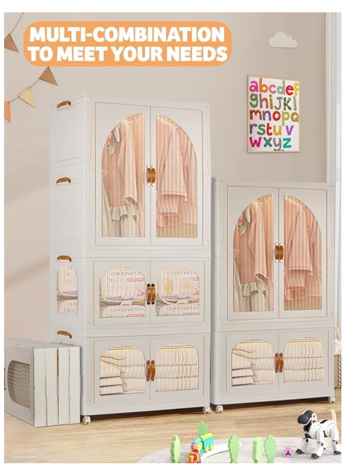 Generic Portable Kids Closet Foldable Combination Wardrobe Baby Children's Clothes Toys Storage Cabinet Plastic Free Installation Snack Cabinet(1 Tall+2 Low）  - Image 5
