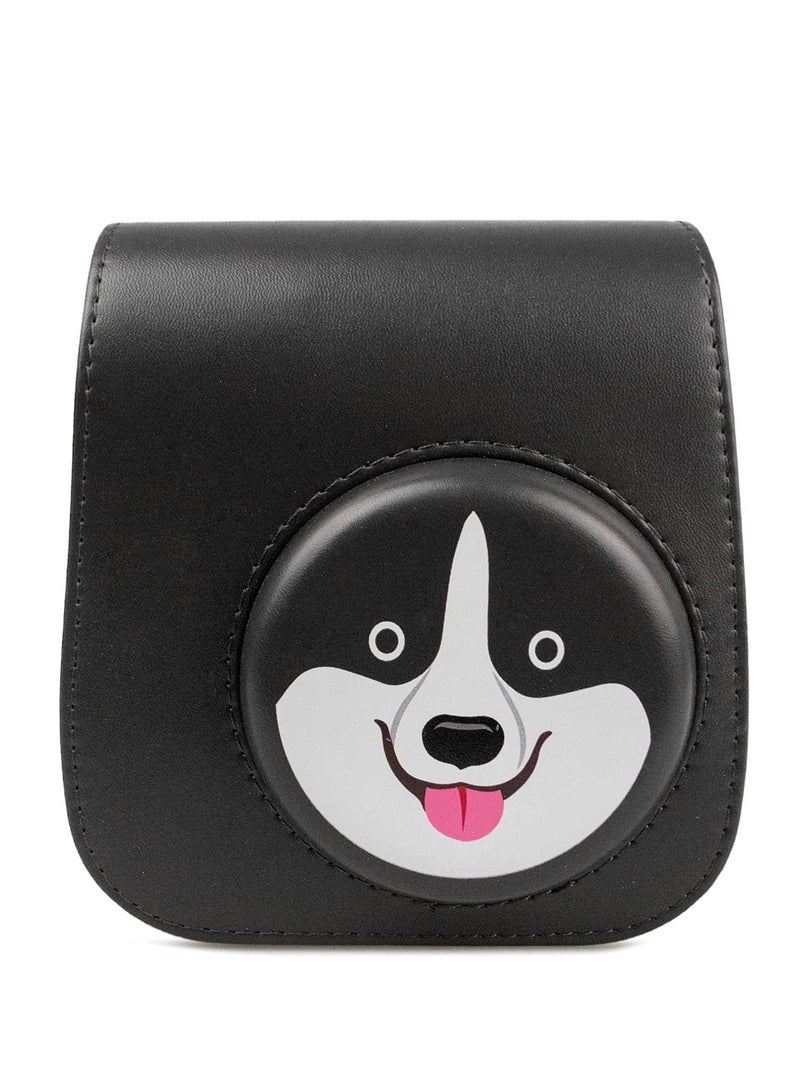 SYOSI PU Leather Case for Fujifilm Instax Mini 11, with Adjustable Shoulder Strap Instant Camera Cover Black Dog Designed - Image 1