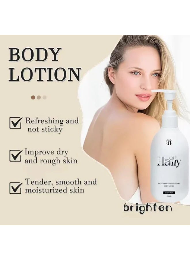 Hally Moisturizing & Brightening Body Lotion: Deeply Hydrating & Niacinamide for Even Skin Tone, Fast-Absorbing, 250ml - Image 5