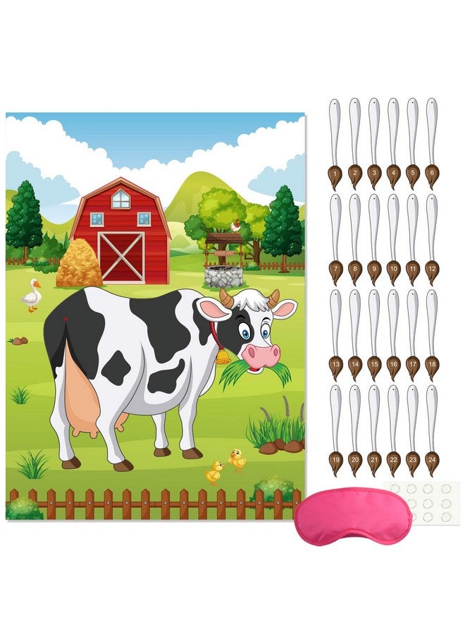 FEPITO Pin The Tail On The Cow Birthday Party Game With 24 Pcs Tails For Decorations, Kids Birthday Party Decorations - Image 1