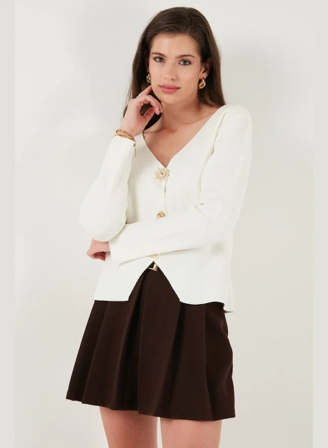 ليلا كارديجان نسائي محبوك بياقة على شكل حرف  وأزرار من ليلا بريميوم