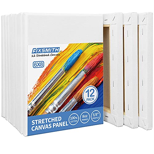 FIXSMITH Stretched Canvas- 6x8 Inch, Bulk Pack of 12, White Blank Canvases for Painting, Primed,100% Cotton,5/8 Inch Profile of Super Value Pack for Acrylics,Oils & Other Painting Media. - Image 2