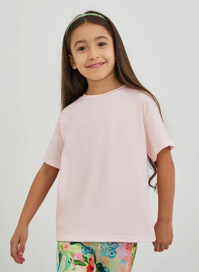 ستايلي Styli Flower Patch T-Shirt and Striped Leggings Set