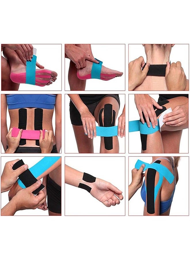 Generic 4 Rolls Waterproof Breathable Kinesiology Tape, Athletic Elastic Kneepad Muscle Pain Relief Knee Taping for Gym Fitness Running Tennis Swimming Football (Black, Skin, Pink, Blue, 5CM*5M) - Image 4
