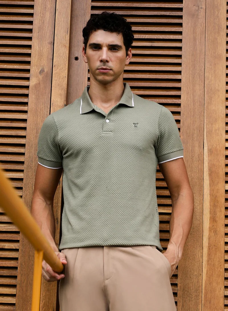 Campus Sutra Men's Light Olive Dot-Tactile Polo T-Shirt