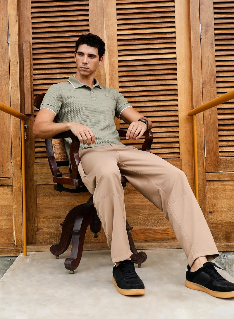 CAHOOT  Men's Light Olive Dot-Tactile Polo T-Shirt for Men | Best Price UAE
