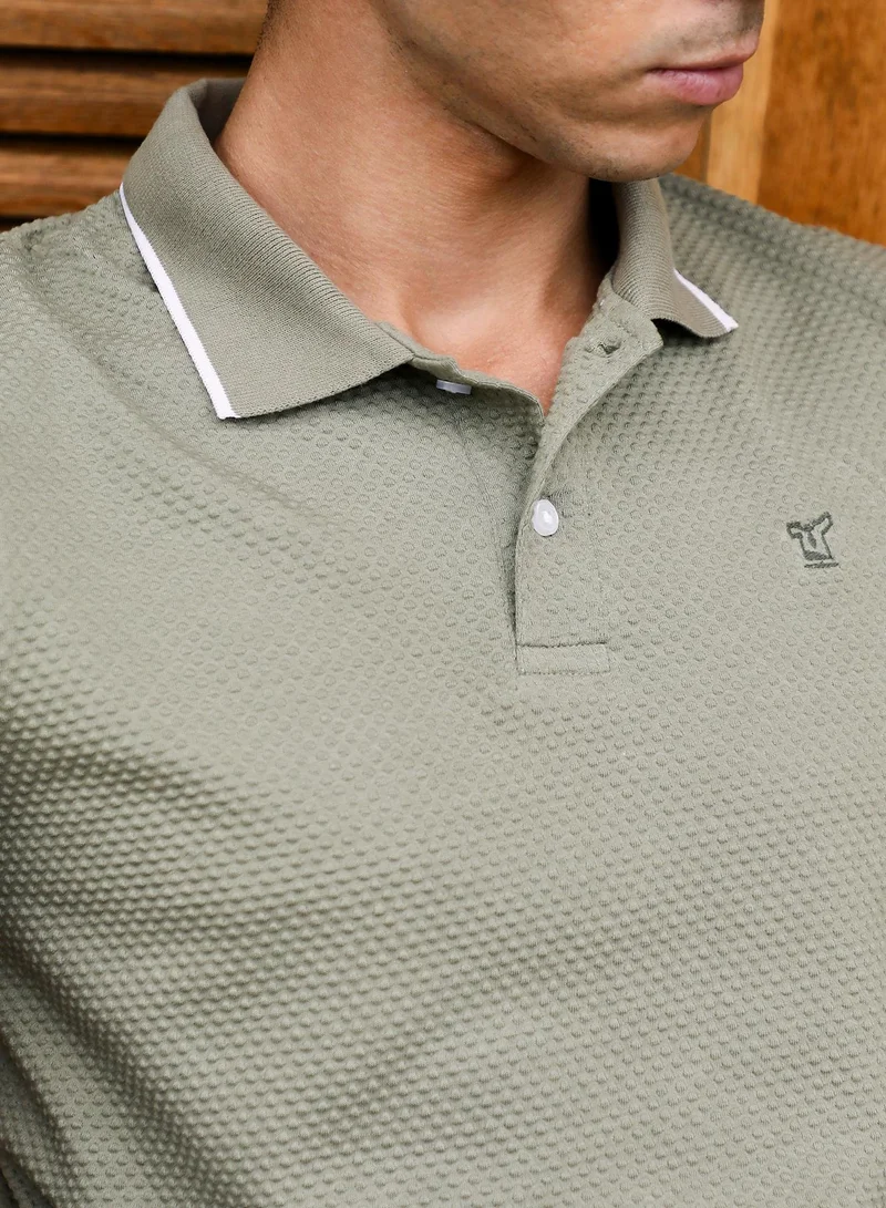 CAHOOT  Men's Light Olive Dot-Tactile Polo T-Shirt for Men | Best Price UAE
