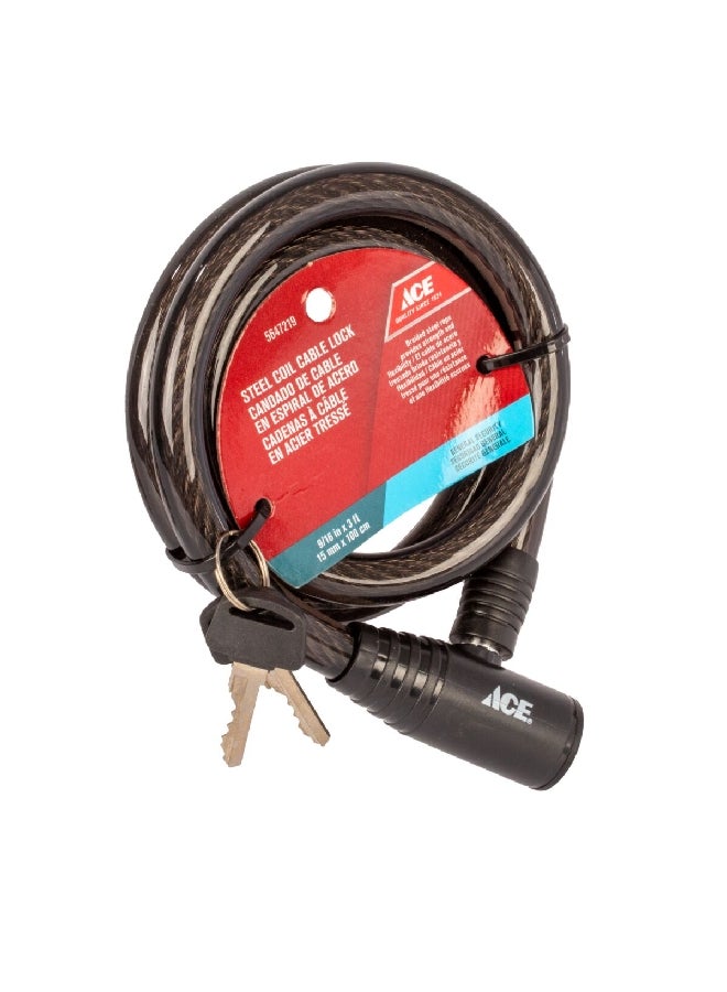 ACE Sturdy and Durable 2-Keys Steel Coil Bicycle Cable Lock Black 3 ft HC82106 - Image 2