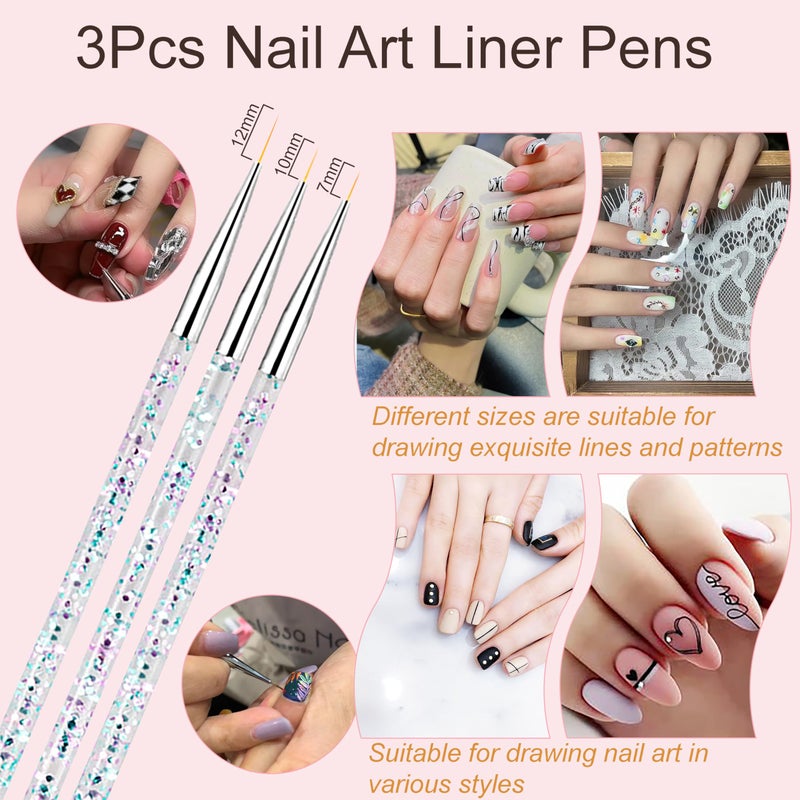 MYR 34Pcs Nail Art Brushes, Nail Art Brush Set, Nail Art Tools, including Nail Design Brushes, Nail Dotting Tool, Nail Drawing Pens, Nail Brush Brackets, Nail Nano Polishing Rubs - Image 5