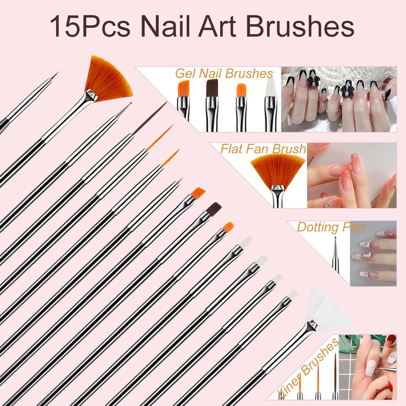 MYR 34Pcs Nail Art Brushes, Nail Art Brush Set, Nail Art Tools, including Nail Design Brushes, Nail Dotting Tool, Nail Drawing Pens, Nail Brush Brackets, Nail Nano Polishing Rubs - Image 2
