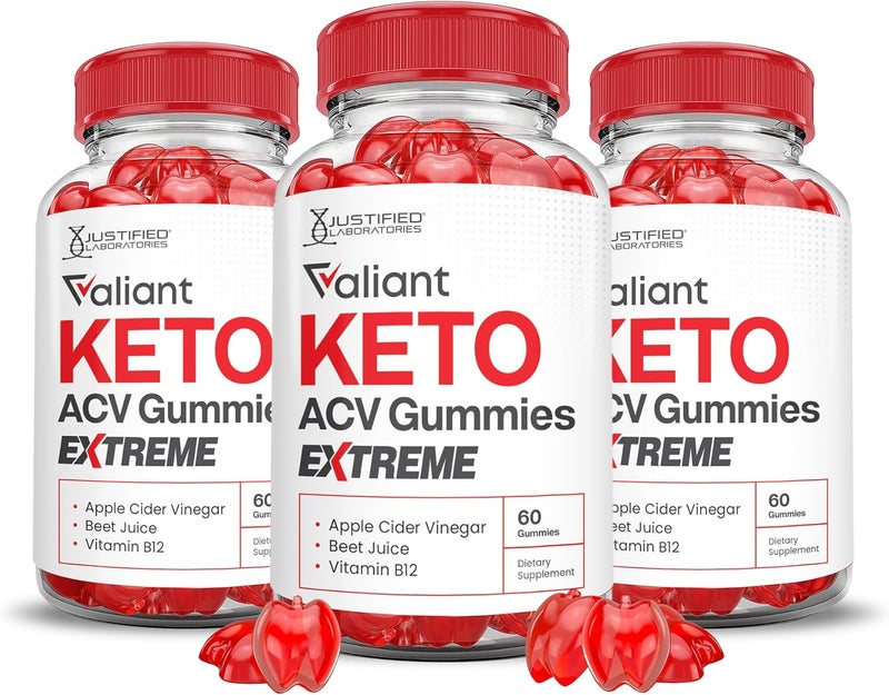 Justified Laboratories 3 Pack Valiant Keto ACV Gummies Extreme 2000MG Valant Keto Gummies Apple Cider Vinegar Formulated with Pomegranate Beet Juice Powder B12 Vegan Non GMO 180 Gummys - Image 1