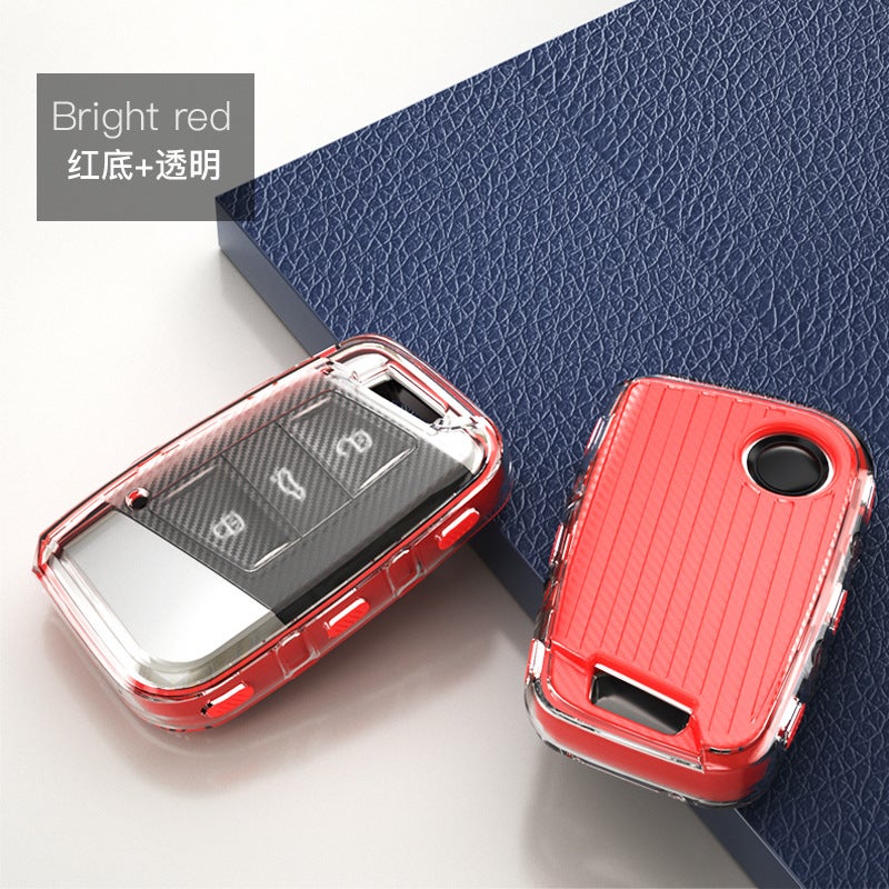 Generic For Volkswagen Magotan Key Set 20 330 Full Bag B 8 Pa Sutter High-end Leather Pattern cc Car Bag 380 Soft Case Gorgeous red 