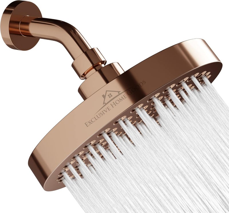 Heatsistence Rainfall Shower Head - 6" High Pressure Shower Heads - 1.8 GPM Shower Heads with Anti-Clog 90 Rubber Jets - 360° Rotation Adjustable Shower Head - Rustproof Bathroom Shower Head - Rose Gold - Image 1