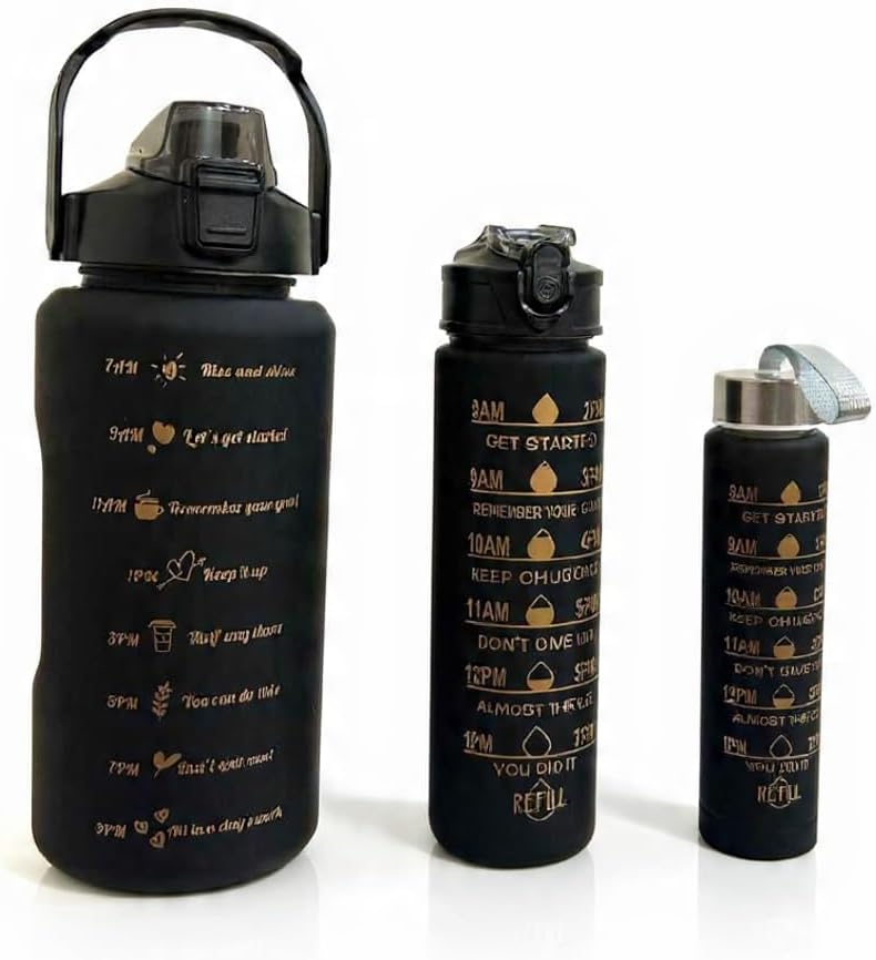 ALKAYAN 3 in 1 Sports Water Bottle Set (2L + 900ml + 300ml) | Motivational Time Marke... - Image 2