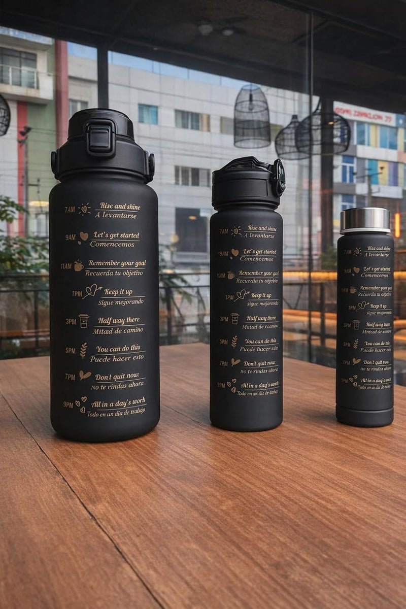 ALKAYAN 3 in 1 Sports Water Bottle Set (2L + 900ml + 300ml) | Motivational Time Marke... - Image 3