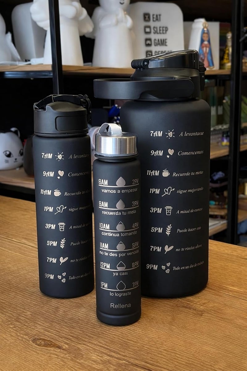 ALKAYAN 3 in 1 Sports Water Bottle Set (2L + 900ml + 300ml) | Motivational Time Marke... - Image 1