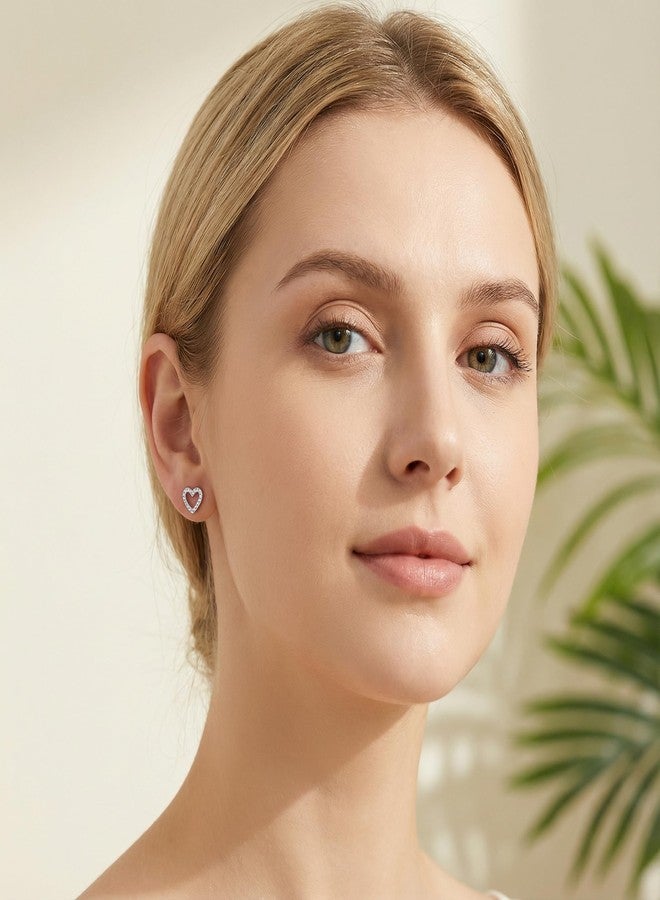Reffeer أقراط مرصعة بالزركونيا المكعبة على شكل قلب من الفضة الإسترليني عيار 925 للنساء والفتيات المراهقات، أقراط على شكل قلب مفتوح، مضادة للحساسية (فضة A) - Image 3
