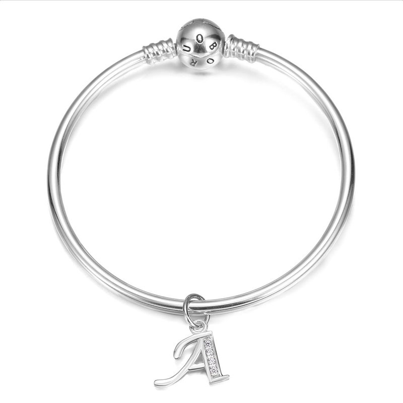 BORUO 925 Sterling Silver Cubic Zirconia A-Z Initial Letters Alphabet Dangling charms Pendant (Letter-A) - Image 2