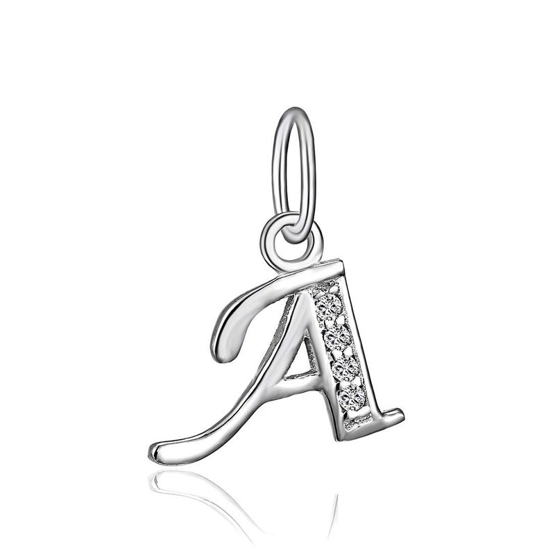 BORUO 925 Sterling Silver Cubic Zirconia A-Z Initial Letters Alphabet Dangling charms Pendant (Letter-A) - Image 1
