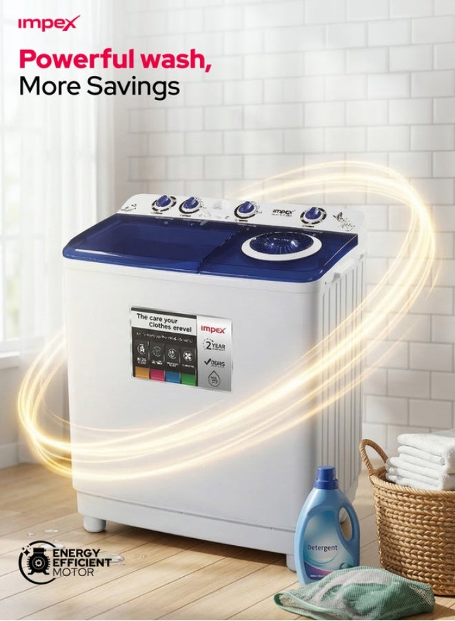 Impex 12 Kg Semi Automatic Washing Machine, Air Turbo Dry, Double Layer Strong Body, Transparent Blue Window Lid, Low Noise Energy Efficient Motor, Handwash Design, High Clean Ratio, Cooler Scrubber, Wash Buzzer, 12Kg Washing Capacity, 6.5Kg Spin Capacity, 420W Wash Power, Durable & Moderate Temperature Resistant, Cleaning Cloths Dresses, 2 Year Warranty - WM 4205, White & Grey Body 12 kg 420 W WM 4205 Black/White/Grey - Image 4