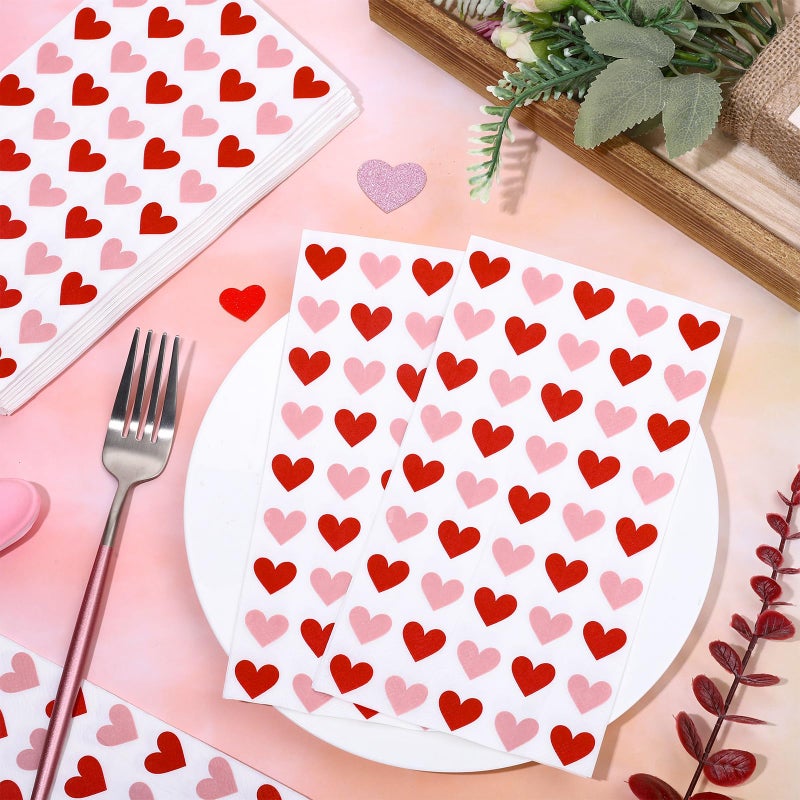 Whaline 50Pcs Valentine's Day Guest Napkin Red Pink Heart Paper Napkin Disposable Dinner Hand Towel Napkin For Kitchen Bathroom Party Supplies - Image 4