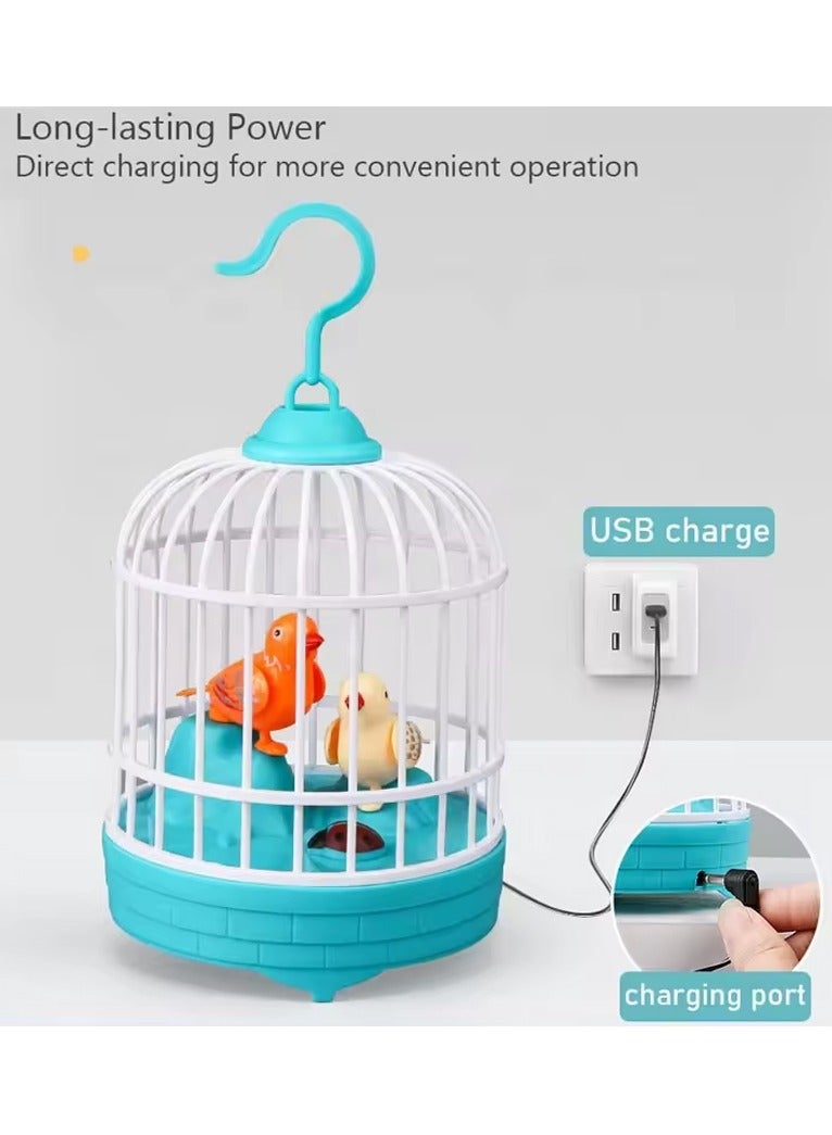 DubaiGallery Singing Bird Cage Toy Realistic Sounds Movement Bird Toy Light Up Bird Figurine Children Sound Activated Chirp Toy Fake Bird Hanging Decoration with Light - Image 3