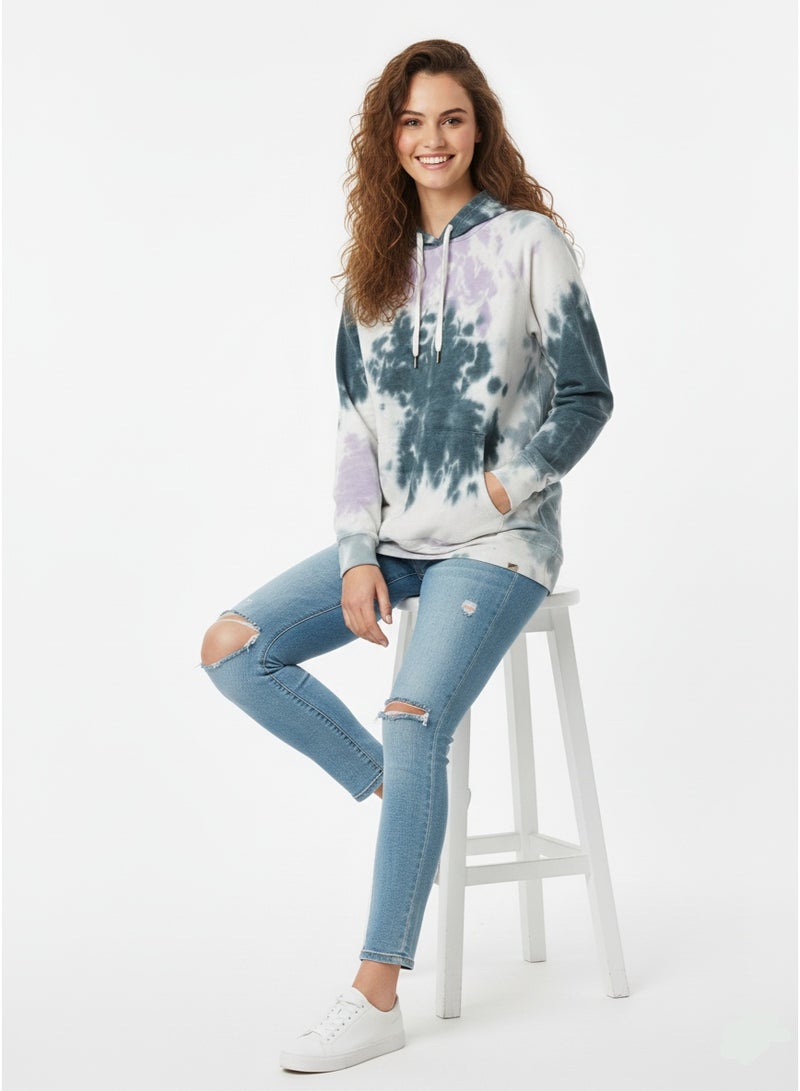 Blue 84 Women's Tie Dye Cotton Fleece Hoodie - Regular Fit Pullover Sweatshirt with Kangaroo Pocket - Soft Loungewear Top - Image 2