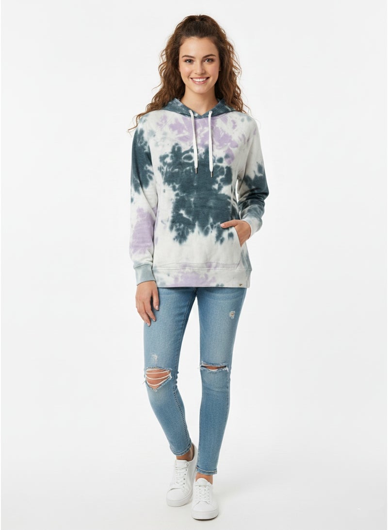Blue 84 Women's Tie Dye Cotton Fleece Hoodie - Regular Fit Pullover Sweatshirt with Kangaroo Pocket - Soft Loungewear Top - Image 1