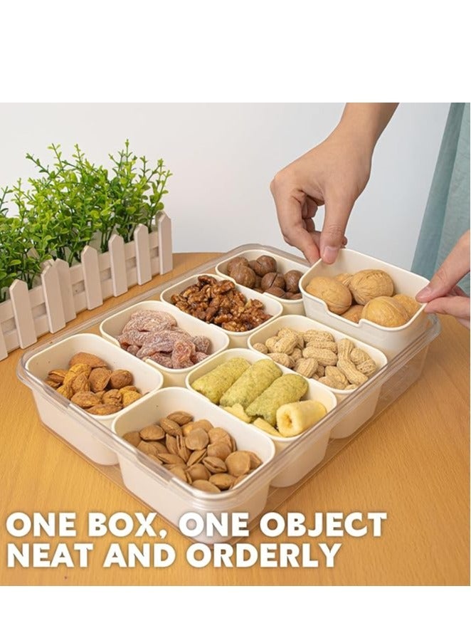 صندوق وجبات خفيفة بـ 8 مقصورات، صينية تقديم مقسمة مع غطاء ومقبض، صينية وجبات خفيفة وفواكه، صينية خضار، طبق وجبات خفيفة قابل للحمل للحلوى والفواكه والمكسرات والحفلات والنزهات (قطعة واحدة) - Image 2