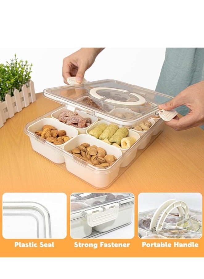 صندوق وجبات خفيفة بـ 8 مقصورات، صينية تقديم مقسمة مع غطاء ومقبض، صينية وجبات خفيفة وفواكه، صينية خضار، طبق وجبات خفيفة قابل للحمل للحلوى والفواكه والمكسرات والحفلات والنزهات (قطعة واحدة) - Image 3
