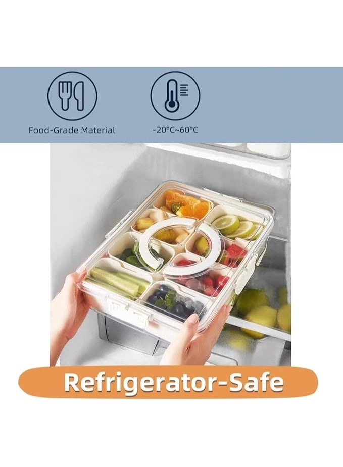 صندوق وجبات خفيفة بـ 8 مقصورات، صينية تقديم مقسمة مع غطاء ومقبض، صينية وجبات خفيفة وفواكه، صينية خضار، طبق وجبات خفيفة قابل للحمل للحلوى والفواكه والمكسرات والحفلات والنزهات (قطعة واحدة) - Image 5