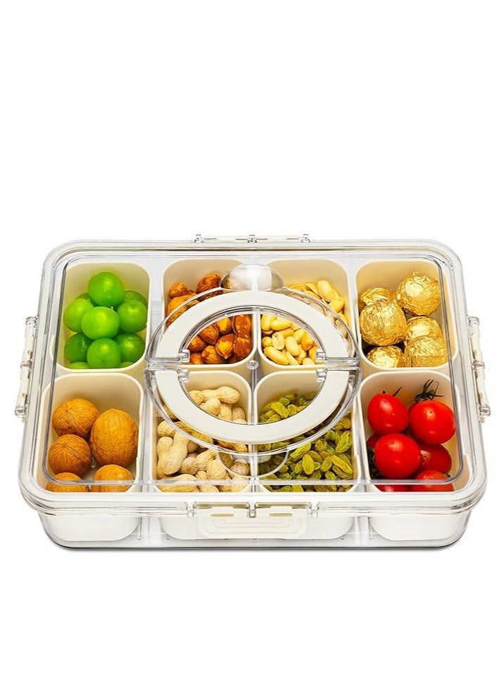 Divided Serving Tray with Lid and Handle,8 Compartments Snacks Box,Snack Fruit Tray,Veggie Tray,Portable Snack Platter for Candy Fruits Nuts Snack Party Entertaining Picnic (1 PCS)  - Image 1