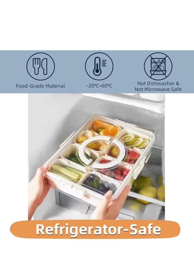 Divided Serving Tray with Lid and Handle,8 Compartments Snacks Box,Snack Fruit Tray,Veggie Tray,Portable Snack Platter for Candy Fruits Nuts Snack Party Entertaining Picnic (1 PCS)  - Image 2
