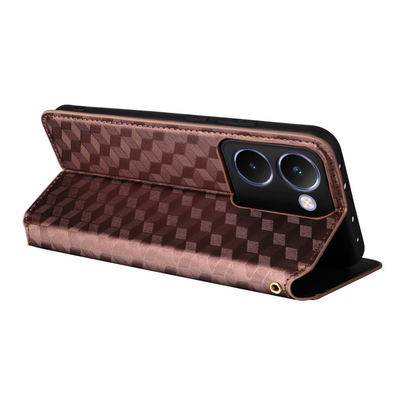 إيروريكس جراب هاتف جلدي قلاب بتصميم شبكي مكعب لهاتف Realme P3 Ultra 5G (بني) - Image 5