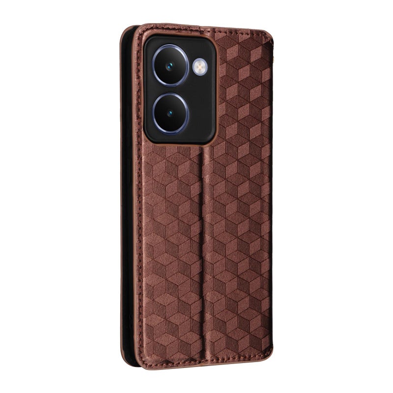 إيروريكس جراب هاتف جلدي قلاب بتصميم شبكي مكعب لهاتف Realme P3 Ultra 5G (بني) - Image 3