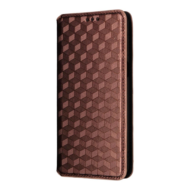 إيروريكس جراب هاتف جلدي قلاب بتصميم شبكي مكعب لهاتف Realme P3 Ultra 5G (بني) - Image 2