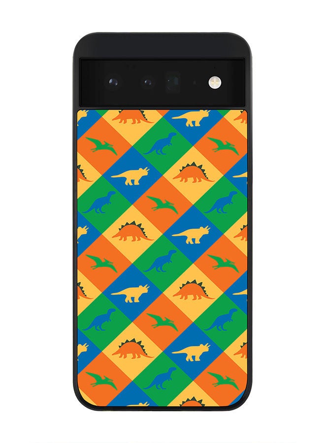 Stylizedd Rugged Black edge case for Google Pixel 6 5G Slim fit Soft Case Flexible Rubber Edges Anti Drop TPU Gel Thin Cover - Dino Checker - Image 1