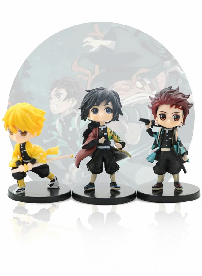 GROIC 6 Pieces of Demon Slayer Statue Figure with Bases Collectible Action Model Set Car Decoration Cake Tanjirou Nezuko Zenitsu Agatsum Giyu Tomioka Shinobu Kocho - Image 2
