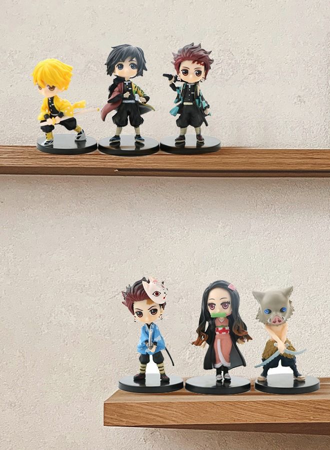 GROIC 6 Pieces of Demon Slayer Statue Figure with Bases Collectible Action Model Set Car Decoration Cake Tanjirou Nezuko Zenitsu Agatsum Giyu Tomioka Shinobu Kocho - Image 5