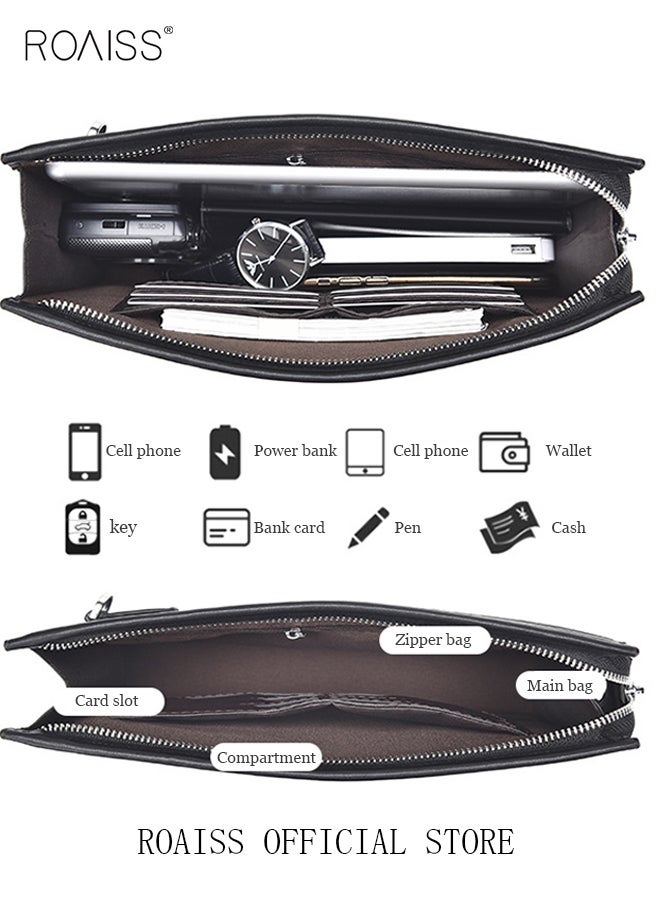 roaiss - Large Capacity Men Clutch Bag  Business Casual Wear Resistant Soft Fabric Multilayer Space Quality Inside - Image 1
