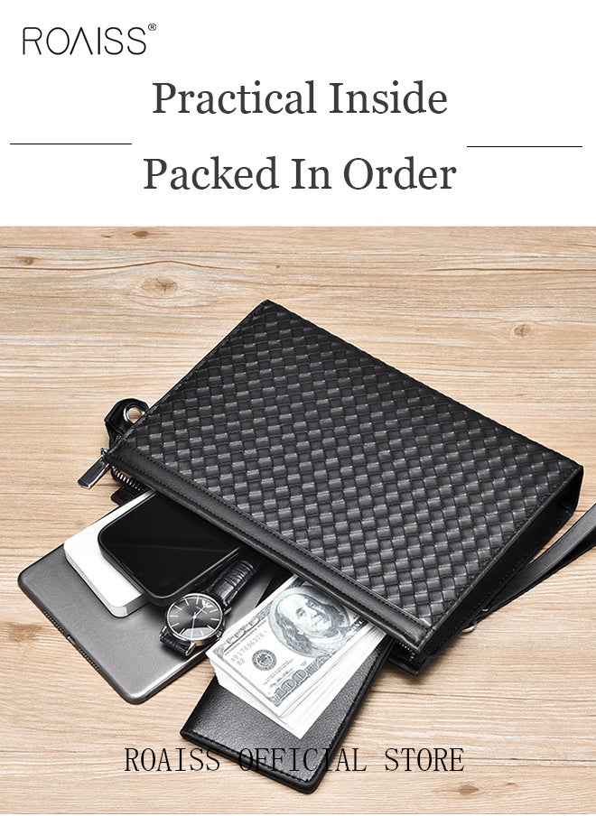 roaiss - Large Capacity Men Clutch Bag  Business Casual Wear Resistant Soft Fabric Multilayer Space Quality Inside - Image 1