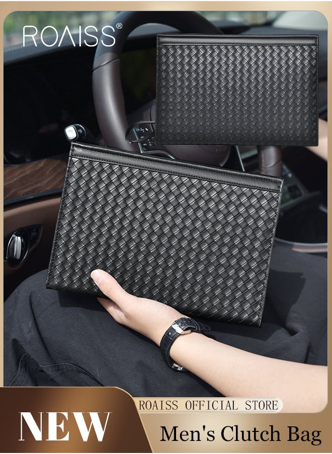roaiss - Large Capacity Men Clutch Bag  Business Casual Wear Resistant Soft Fabric Multilayer Space Quality Inside - Image 1