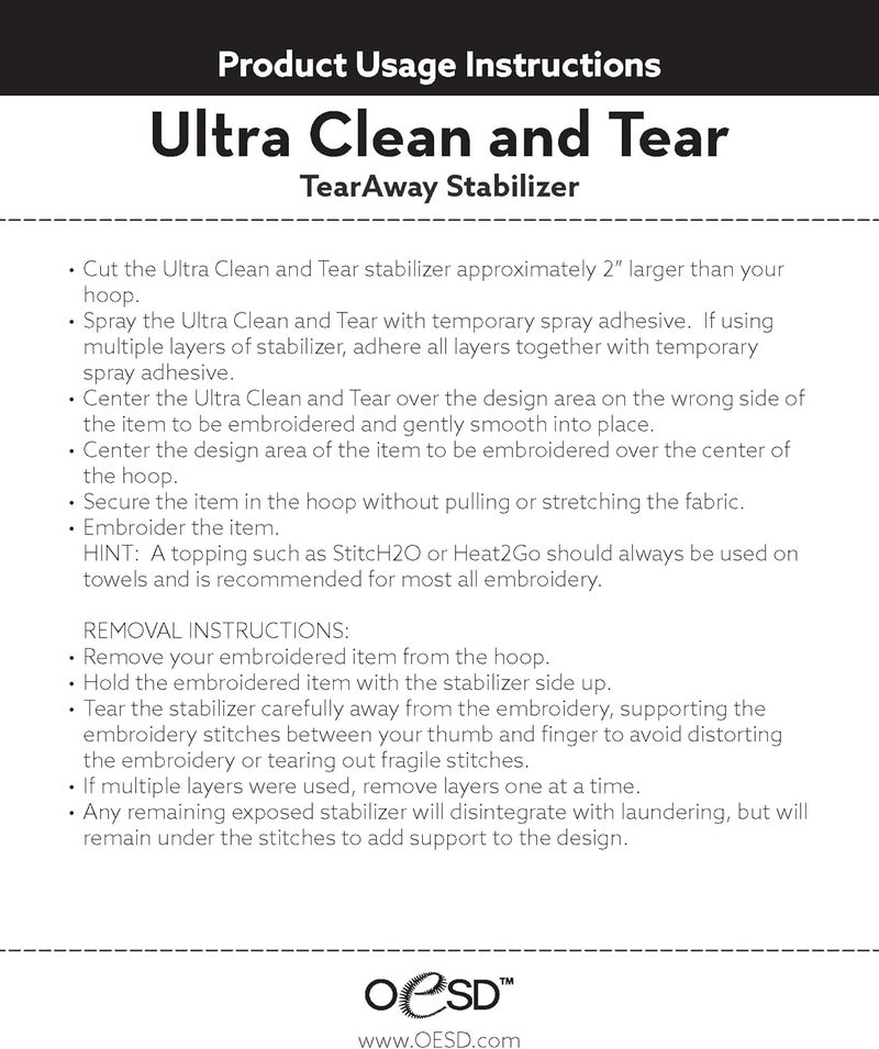 OESD لفافة مثبت Ultra Clean & Tear القابل للتمزيق مقاس 15 بوصة × 10 ياردة - Image 2