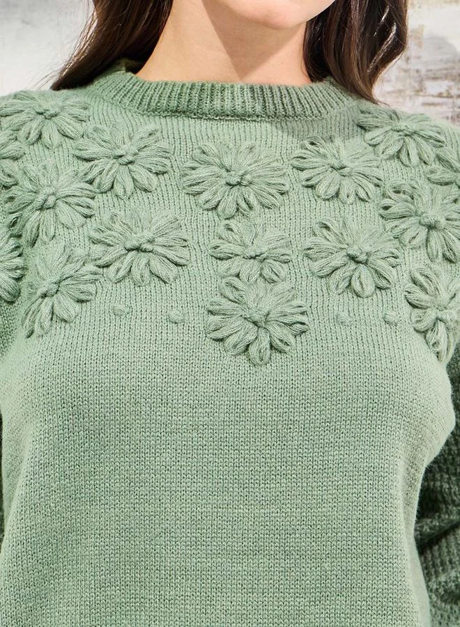 ستايلي Oversized Floral Embroidered Knit Sweater