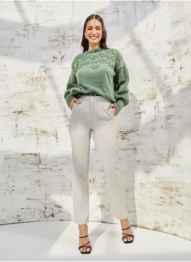 ستايلي Oversized Floral Embroidered Knit Sweater