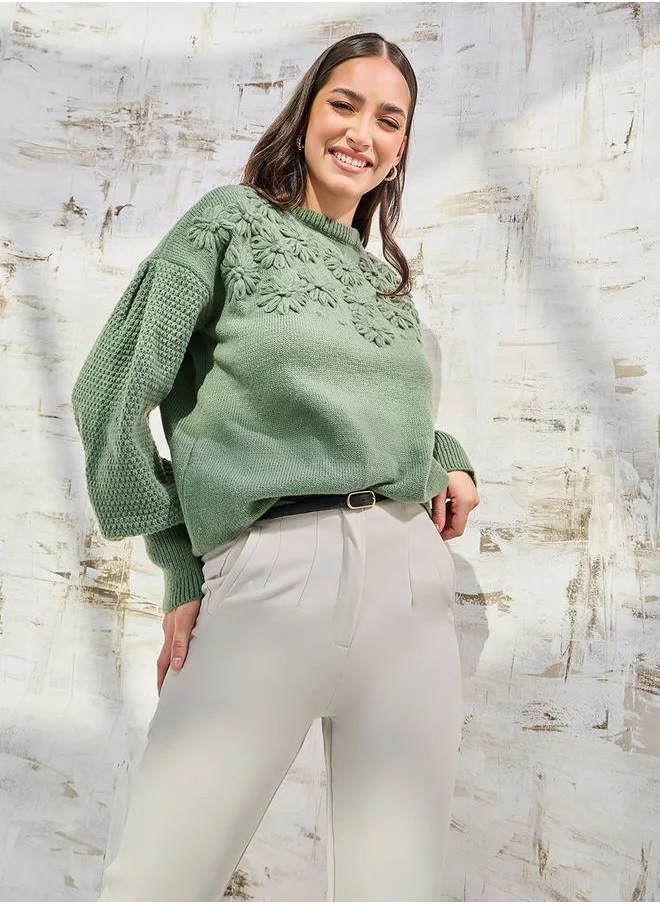 ستايلي Oversized Floral Embroidered Knit Sweater