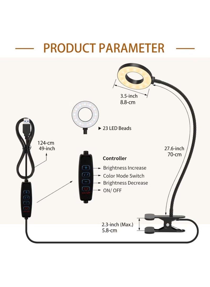 فياكين مصباح طاولة كلبس LED للقراءة - إضاءة دراسة مع حماية العين، 10 مستويات سطوع و3 أوضاع إضاءة، بتصميم مرن يعمل بالUSB - Image 3