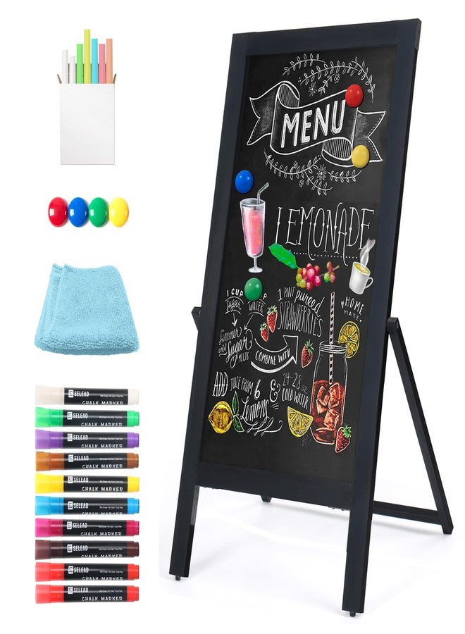 SELEAD Solid Wood Frame Chalkboard with Stand - 40" x 20" Magnetic Double Sided Sandwich Board Signs Outdoor Chalk Board Easel Pizarra for Menu, Business, Cafe, Event - Black - Image 1